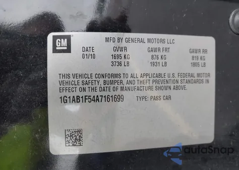 2010 Chevrolet Cobalt Ls из США, поврежденный, VIN 1G1AB1F54A7161699